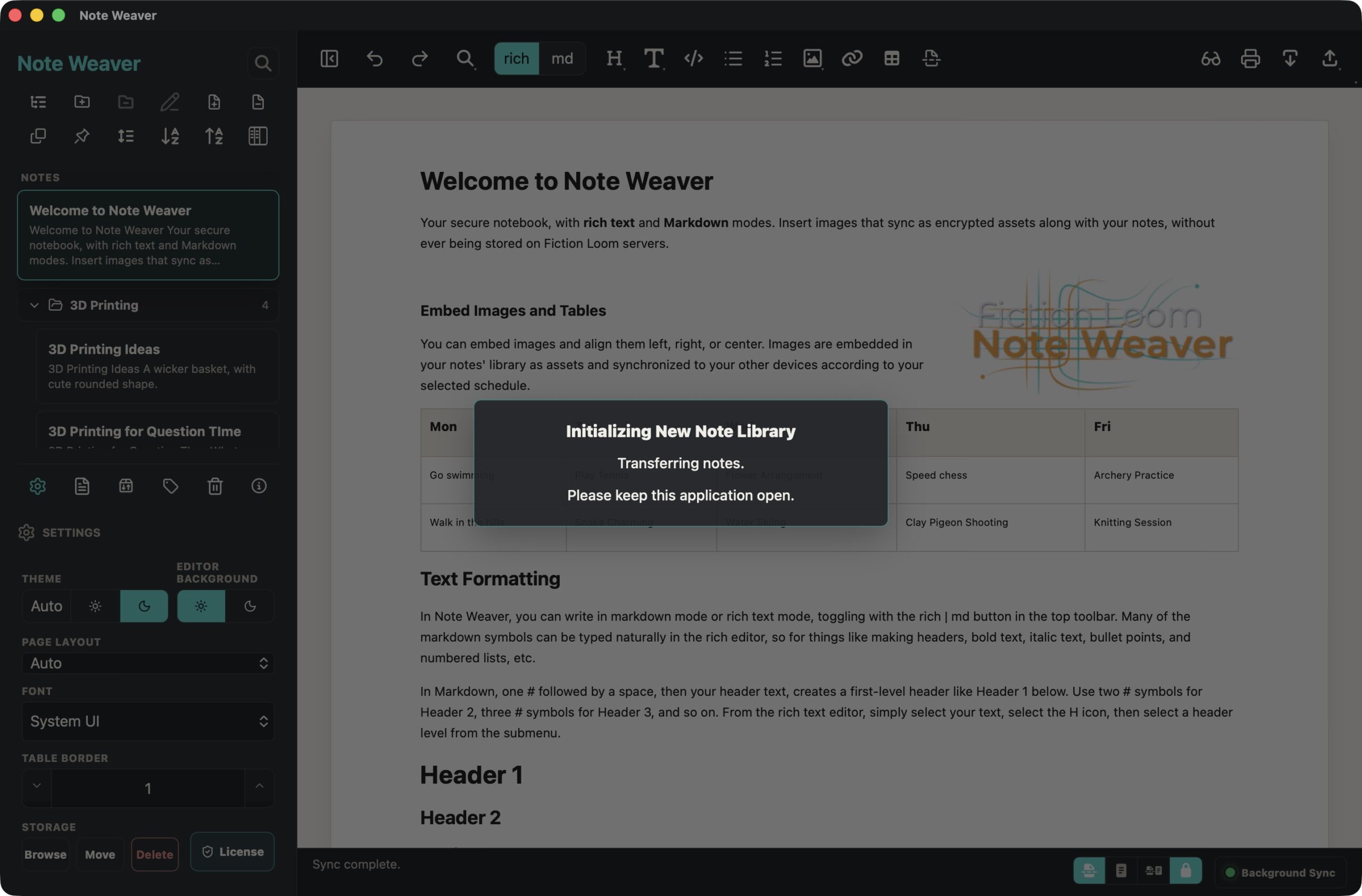Onboarding additional devices from Note Weaver on Mac